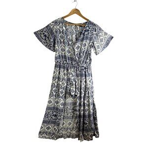 Romper Dress Midi Bule White Floral Geometric L by Hype Skort Vaca Beach Boho